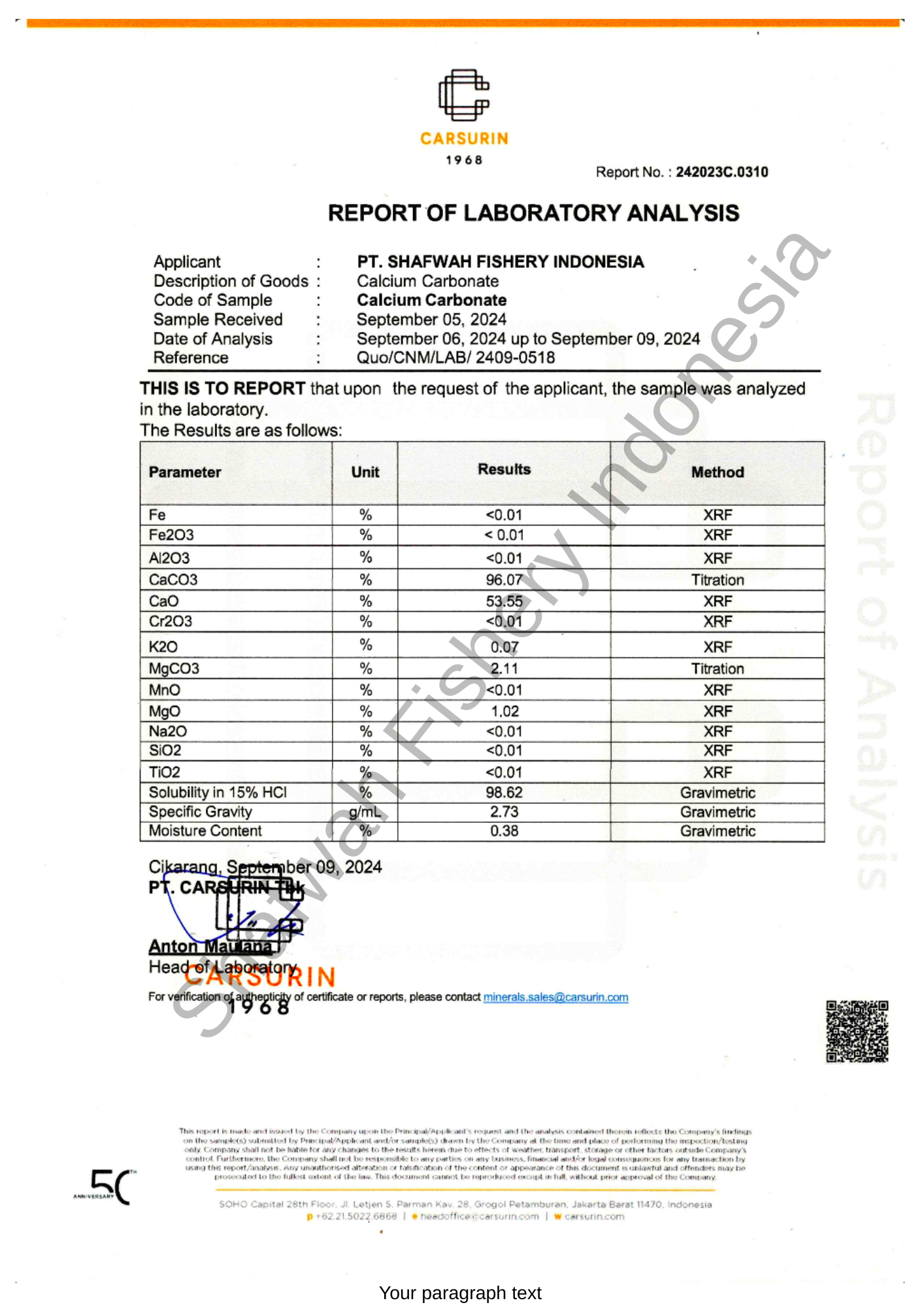 Laboratory Test Report